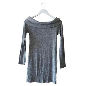 Heart & Hips Bardot neckline oversized lagenlook womens gray sweater SZ M